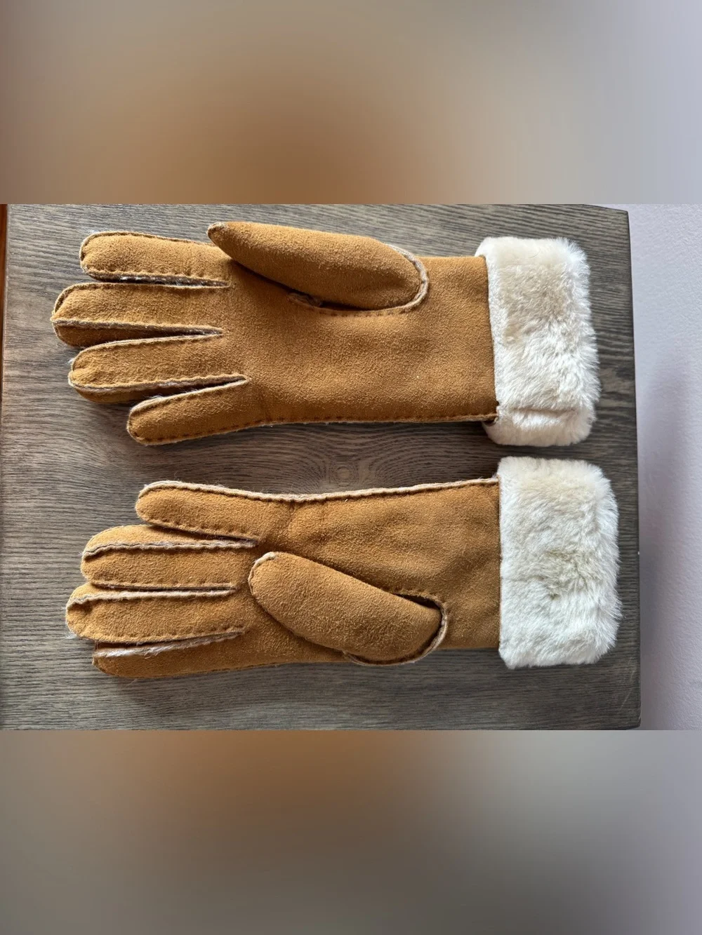 UGG Women’s Igloo Suede Sheepskin Shearling Lined Gloves Chestnut Size Small